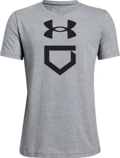 Under Armour Boys' Baseball Plate T-Shirt -Ball Series Store 1371213 035 SteelLightHeatherBlack FRT