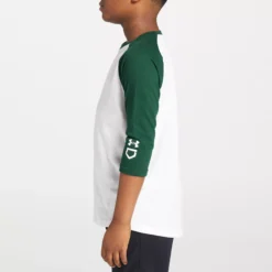 Under Armour Youth Classic 3/4 Sleeve Baseball Shirt -Ball Series Store 1375661 301 WhiteForestGreen MODSDE