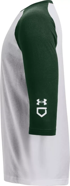 Under Armour Youth Classic 3/4 Sleeve Baseball Shirt -Ball Series Store 1375661 301 WhiteForestGreen SDE