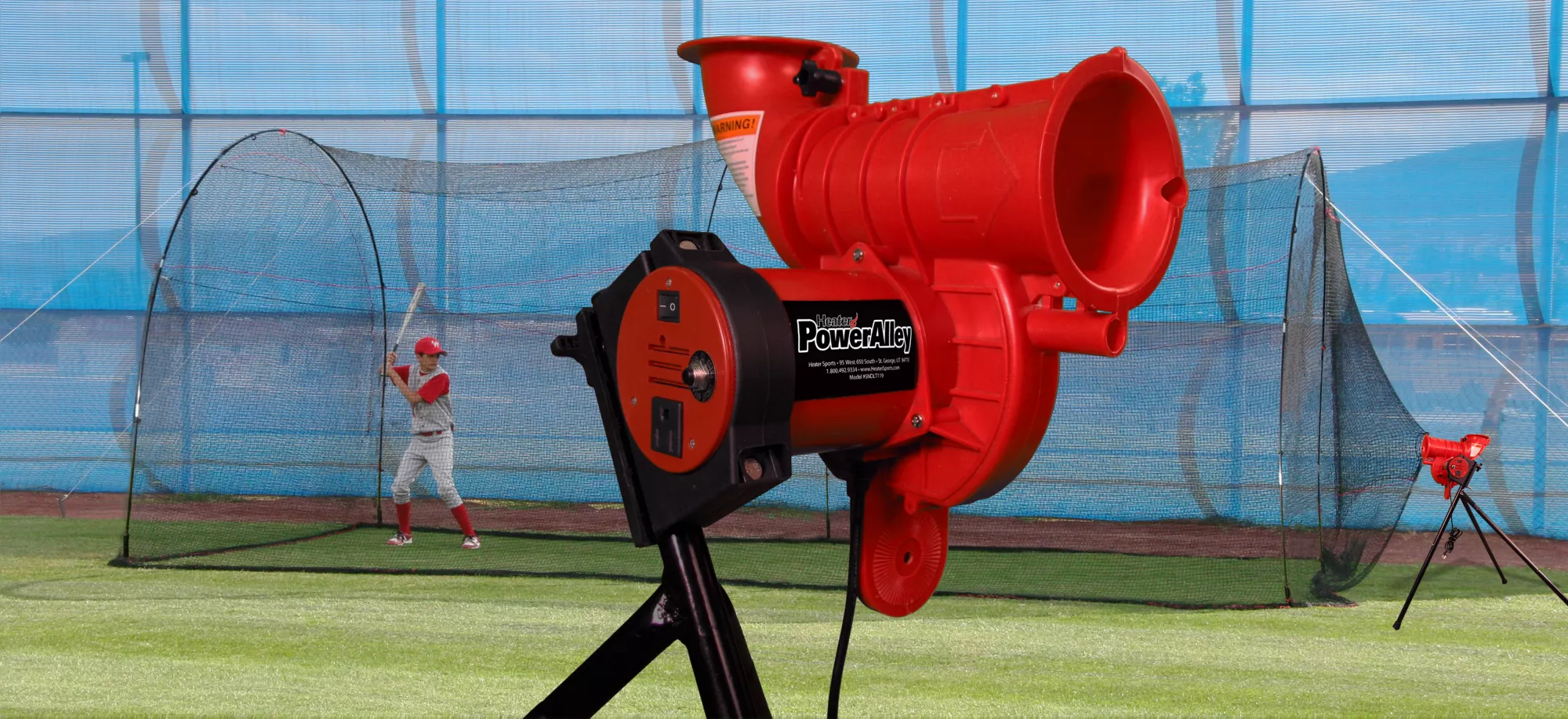 Heater Pro Curve Baseball Pitching Machine & Xtender 24' Batting Cage 3 Heater Pro Curve Baseball Pitching Machine & Xtender 24' Batting Cage