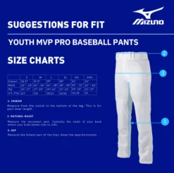 Mizuno Boys' MVP Pro Baseball Pants -Ball Series Store 350593 White DET alt1