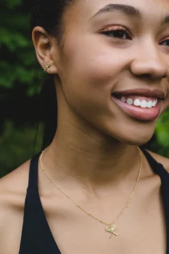 Chelsea Charles Women's Sport Lacrosse Necklace And Earrings Gift Set -Ball Series Store CCS LAC G NE Gold DET alt3